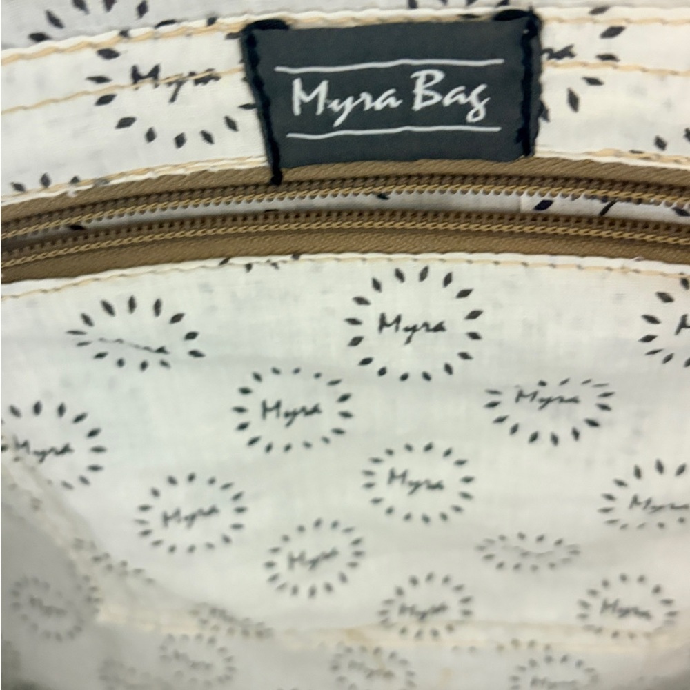 MYRA Western Woven Pattern Canvas Tote with Brown Leather Trim Excellent - Picture 3 of 8